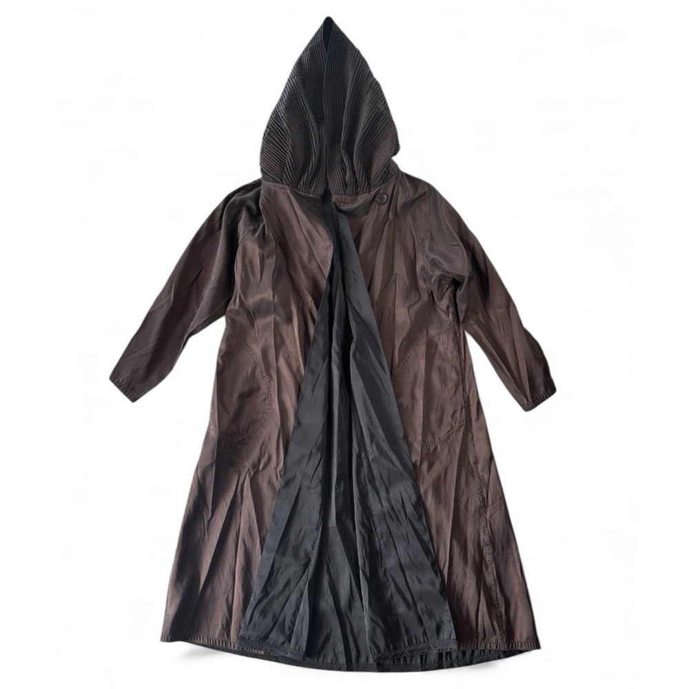 Mycra Pac Donatella Reversible Raincoat Womens Small Accordion Hood Black Brown‎